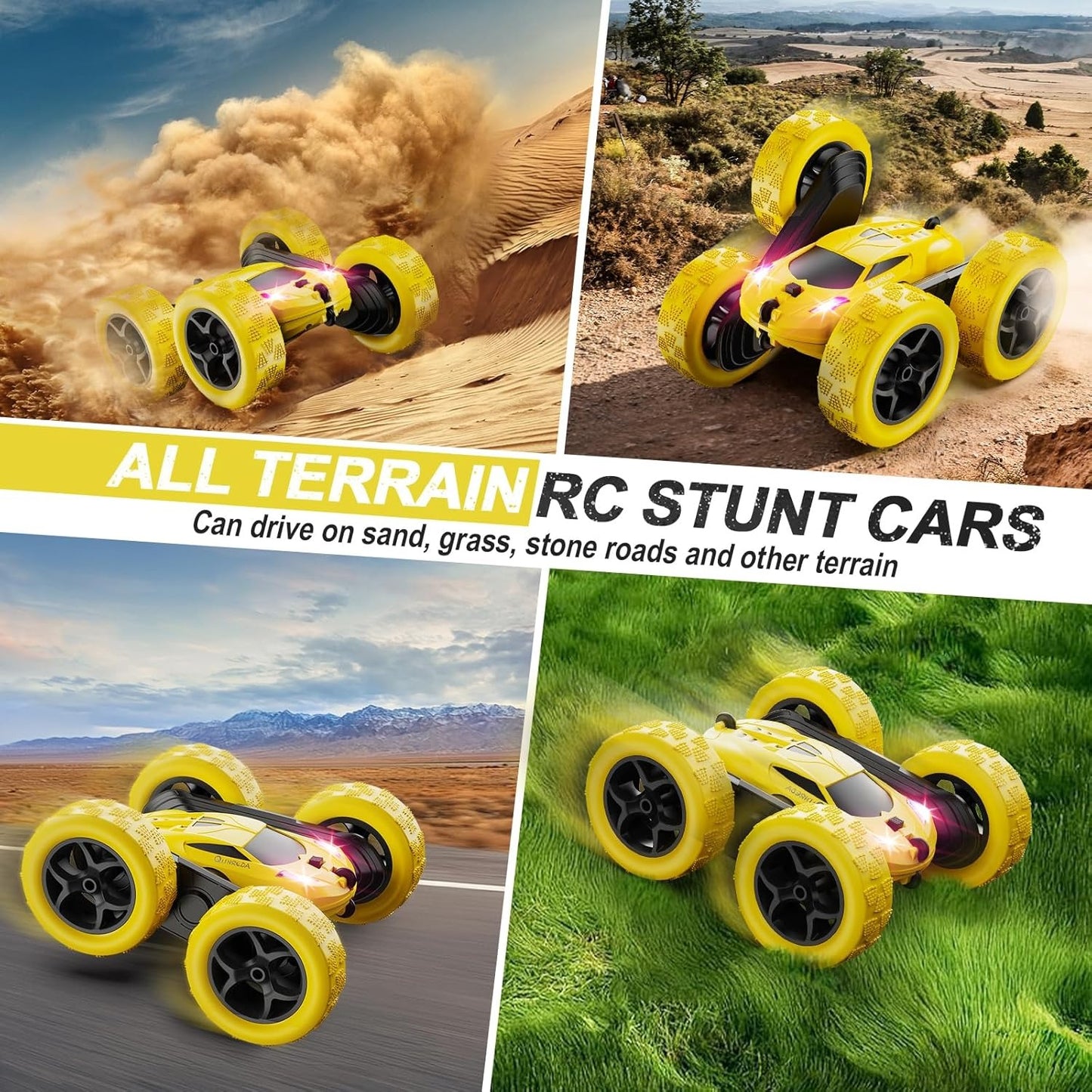 2.4GHz RC Stunt Cars Toys for Kids Yellow