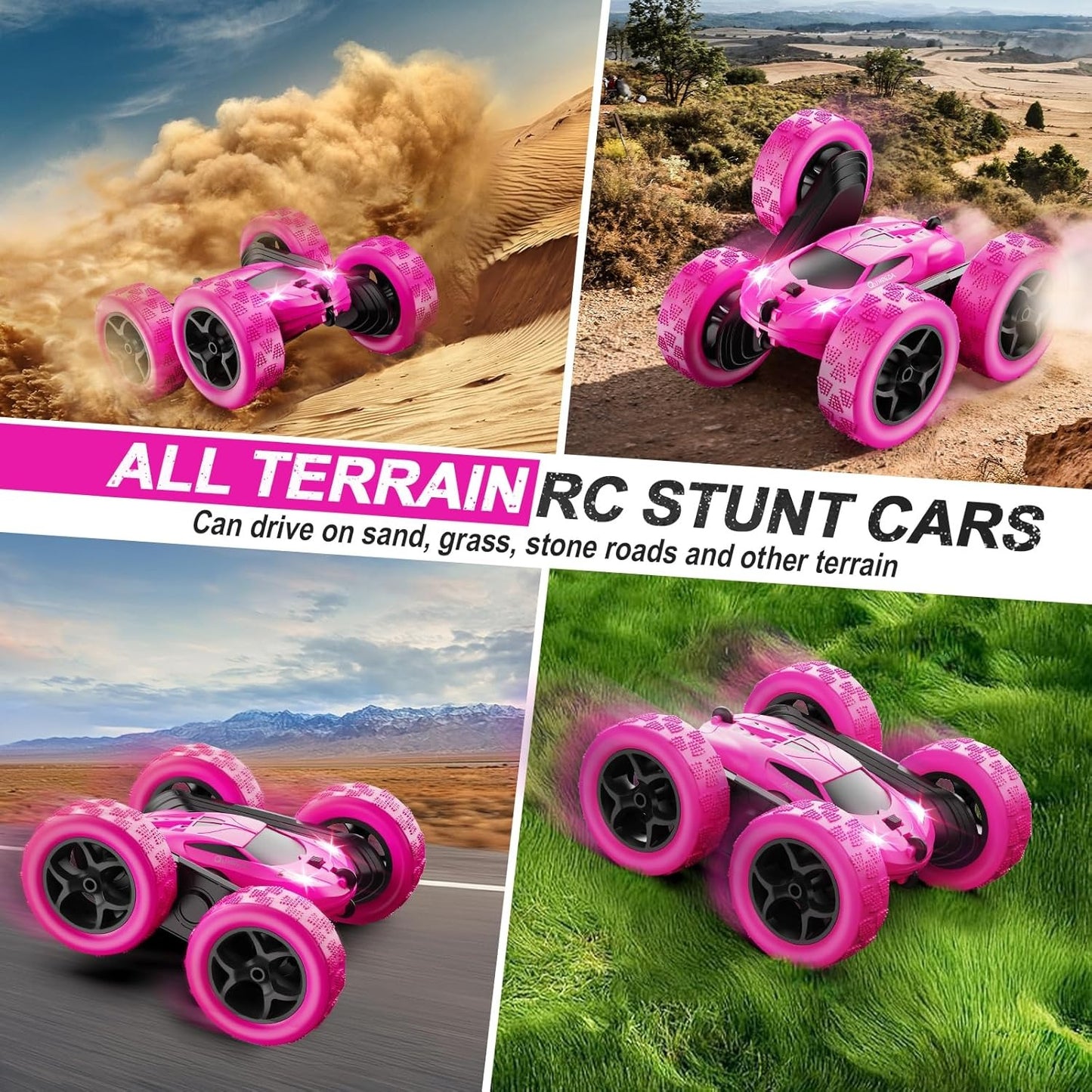 2.4GHz RC Stunt Cars Toys for Kids Rose