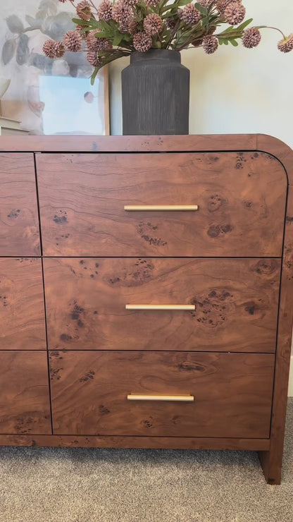 Curved 9-Drawer Dresser Dark Burl